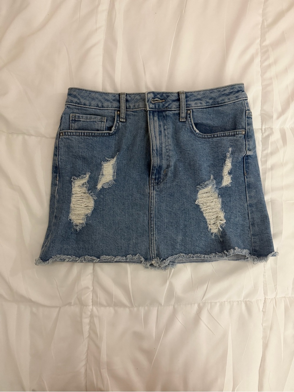 Forever 21 Blue Distressed Denim Mini Skirt